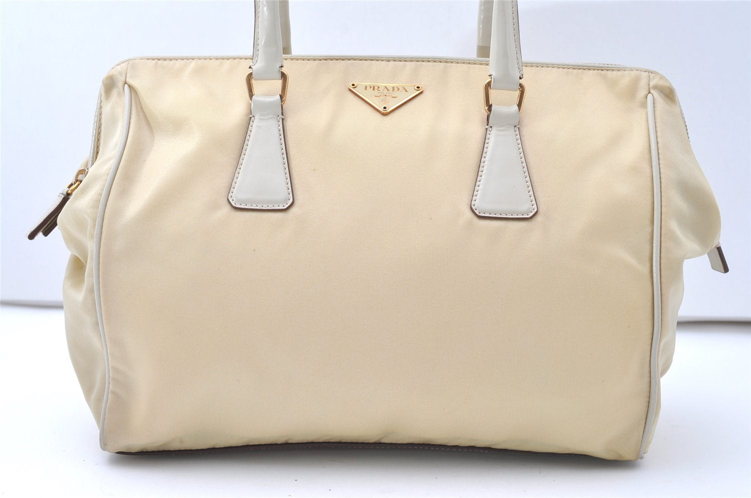 Authentic PRADA Nylon Tessuto Leather Shoulder Hand Bag Purse Beige 9632I