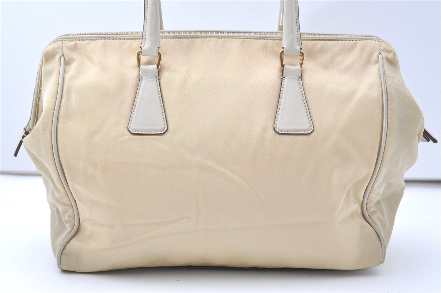 Authentic PRADA Nylon Tessuto Leather Shoulder Hand Bag Purse Beige 9632I