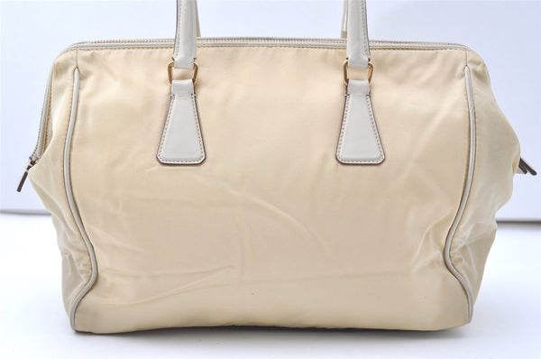 Authentic PRADA Nylon Tessuto Leather Shoulder Hand Bag Purse Beige 9632I