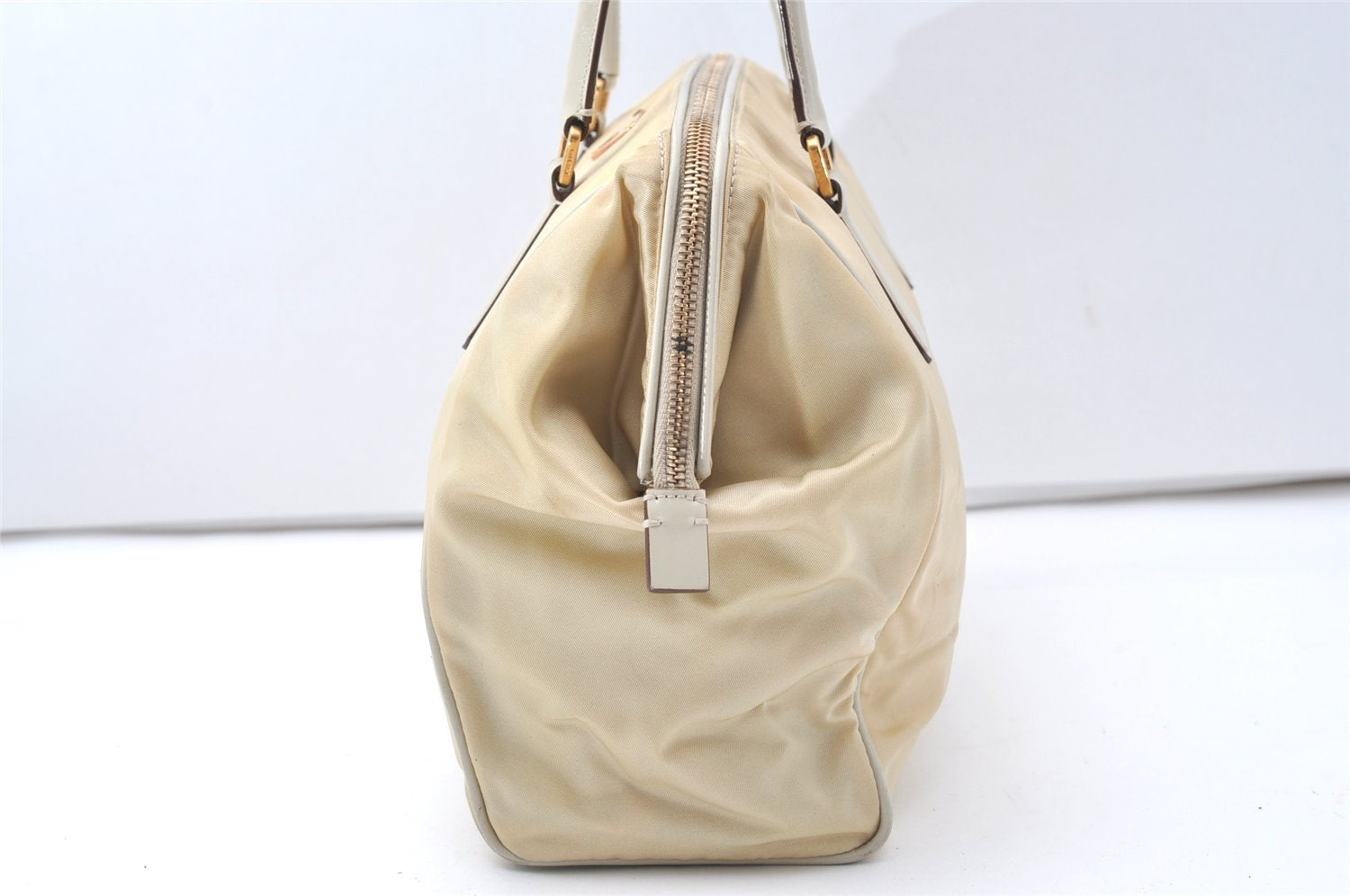 Authentic PRADA Nylon Tessuto Leather Shoulder Hand Bag Purse Beige 9632I