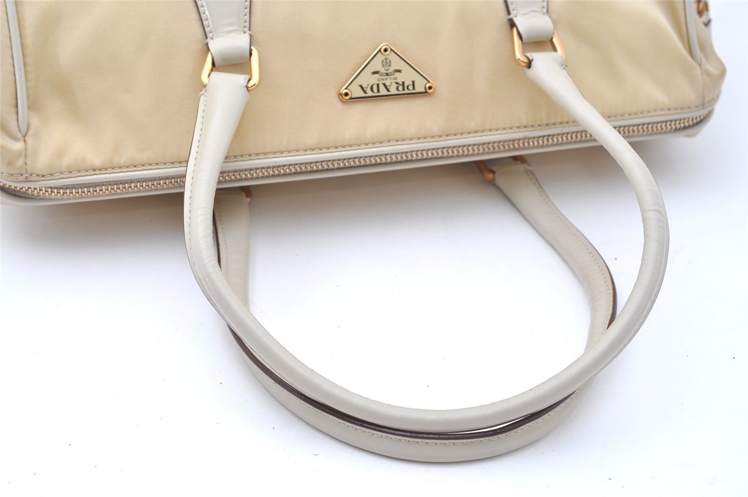 Authentic PRADA Nylon Tessuto Leather Shoulder Hand Bag Purse Beige 9632I