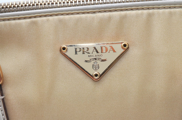 Authentic PRADA Nylon Tessuto Leather Shoulder Hand Bag Purse Beige 9632I
