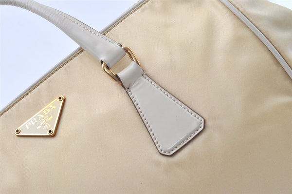 Authentic PRADA Nylon Tessuto Leather Shoulder Hand Bag Purse Beige 9632I