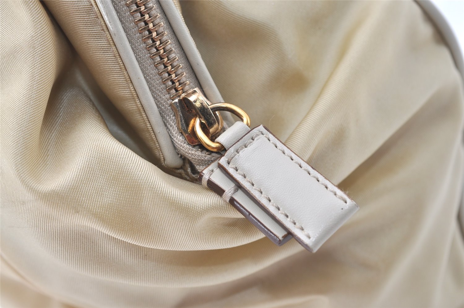 Authentic PRADA Nylon Tessuto Leather Shoulder Hand Bag Purse Beige 9632I