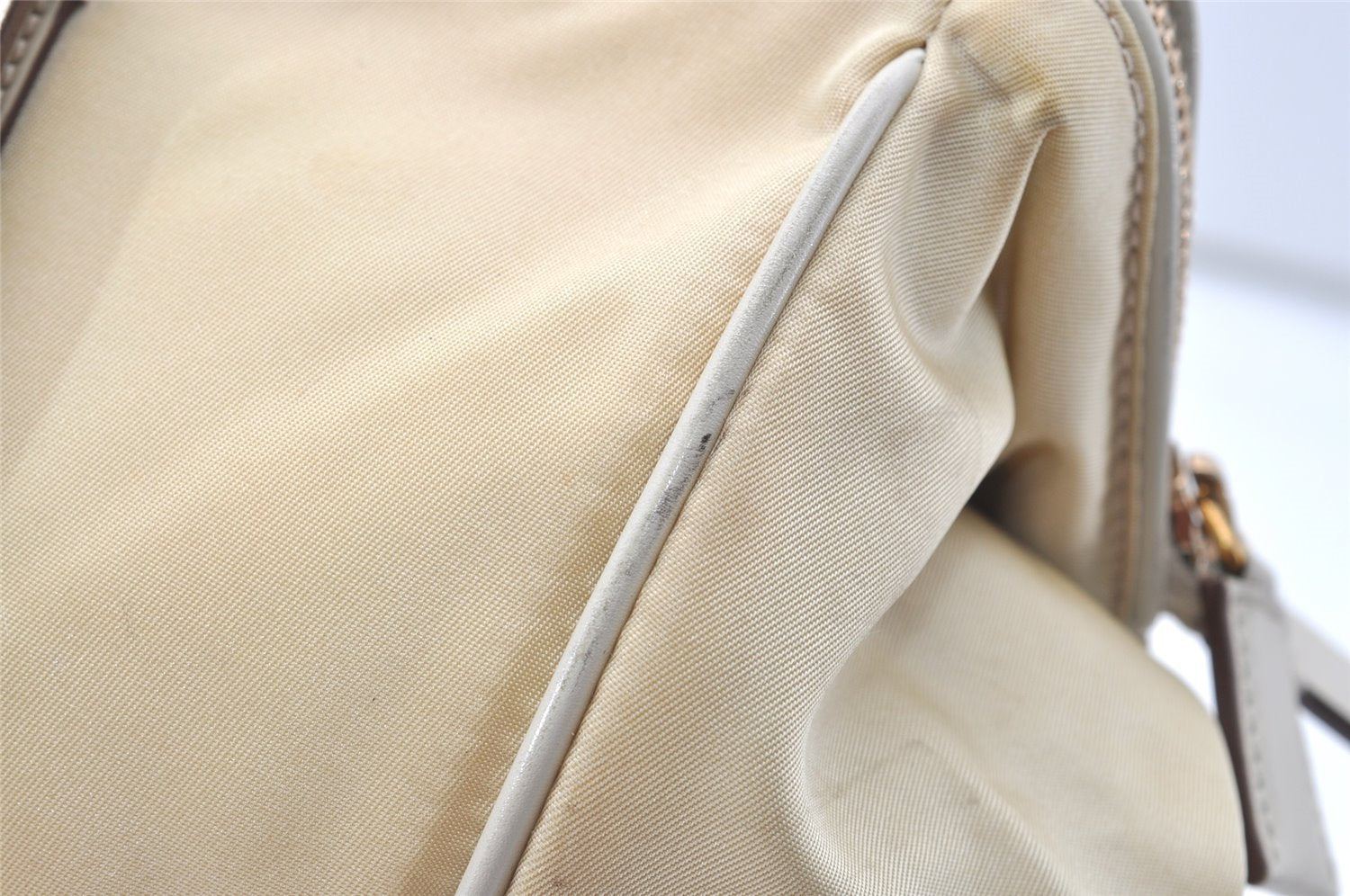 Authentic PRADA Nylon Tessuto Leather Shoulder Hand Bag Purse Beige 9632I
