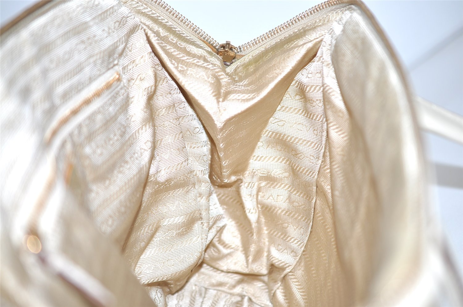 Authentic PRADA Nylon Tessuto Leather Shoulder Hand Bag Purse Beige 9632I