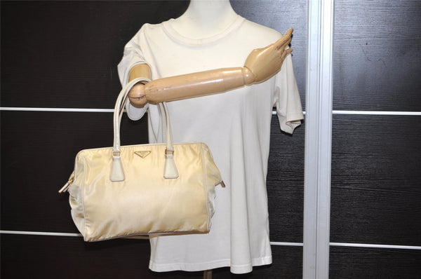 Authentic PRADA Nylon Tessuto Leather Shoulder Hand Bag Purse Beige 9632I