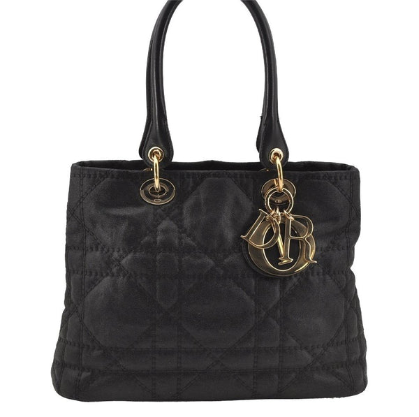 Authentic Christian Dior Lady Dior PVC Leather Cannage Hand Bag Black CD 9633I