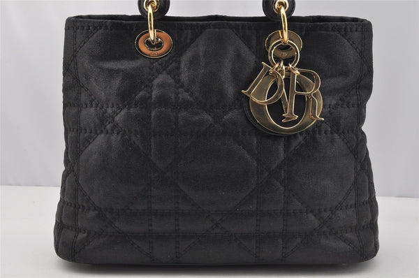 Authentic Christian Dior Lady Dior PVC Leather Cannage Hand Bag Black CD 9633I