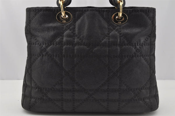 Authentic Christian Dior Lady Dior PVC Leather Cannage Hand Bag Black CD 9633I