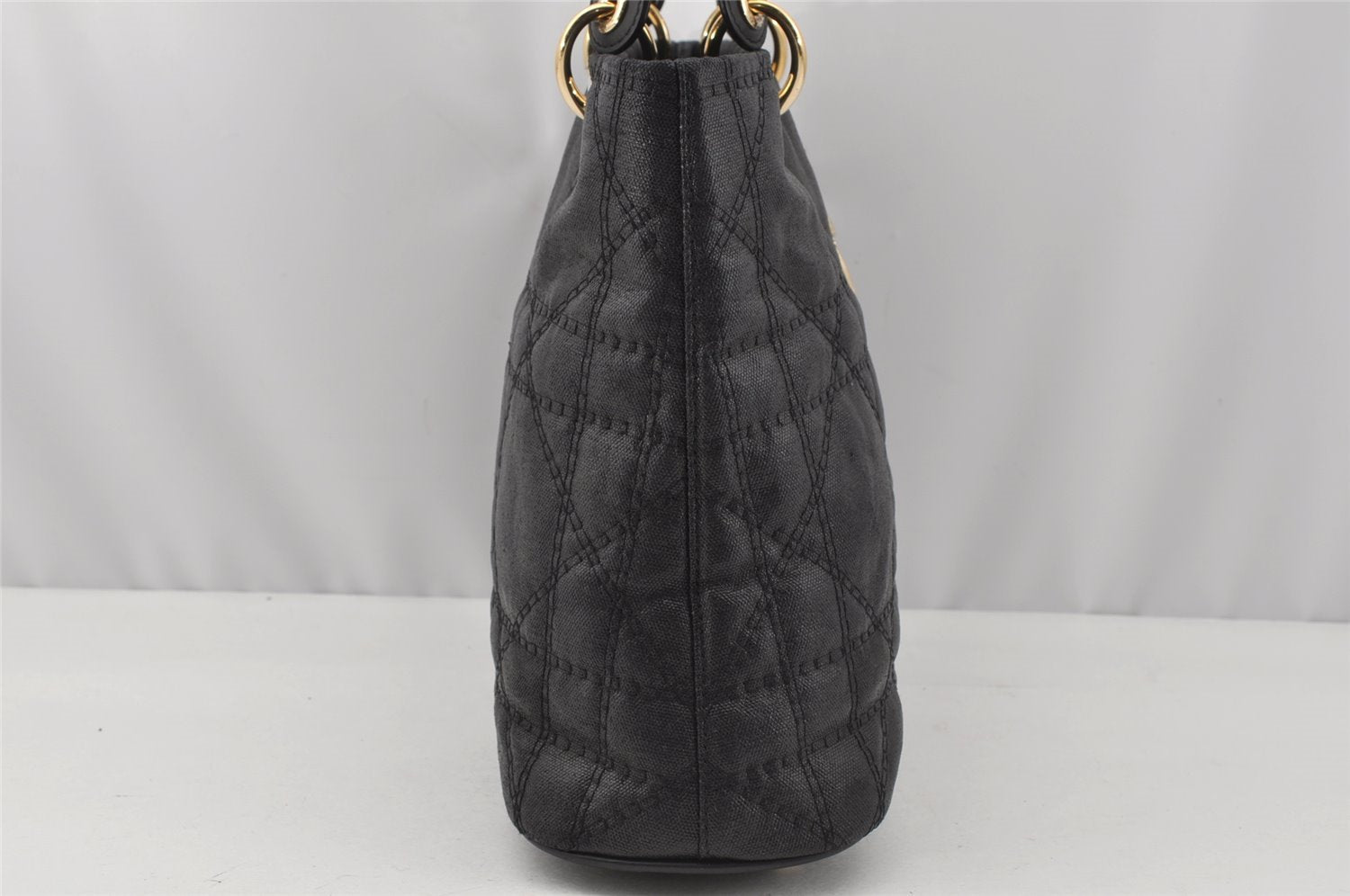 Authentic Christian Dior Lady Dior PVC Leather Cannage Hand Bag Black CD 9633I