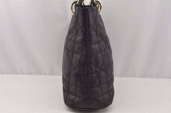 Authentic Christian Dior Lady Dior PVC Leather Cannage Hand Bag Black CD 9633I