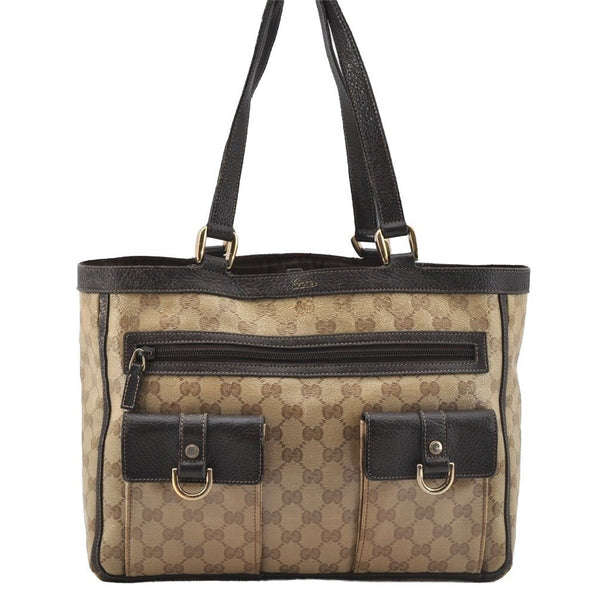Authentic GUCCI GG Crystal Abbey Shoulder Tote Bag GG PVC Leather Brown 9634I