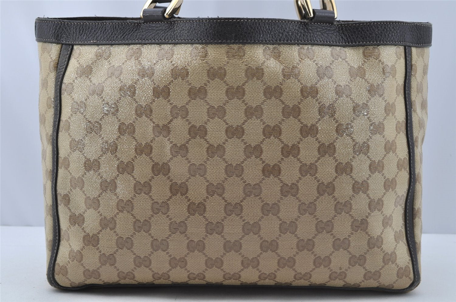 Authentic GUCCI GG Crystal Abbey Shoulder Tote Bag GG PVC Leather Brown 9634I