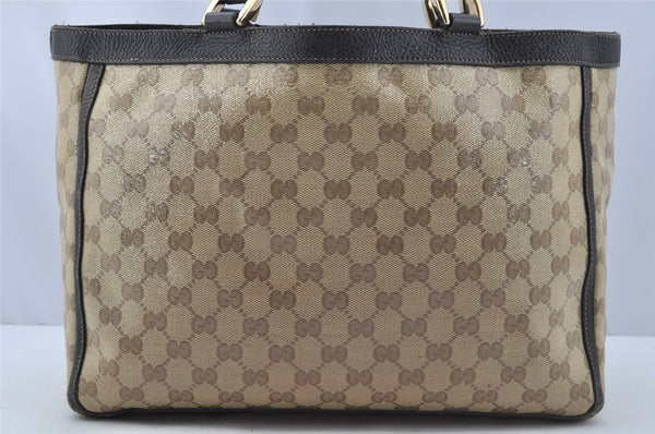 Authentic GUCCI GG Crystal Abbey Shoulder Tote Bag GG PVC Leather Brown 9634I