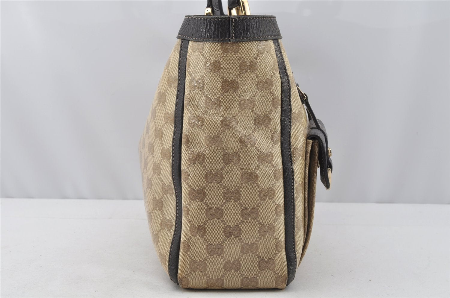 Authentic GUCCI GG Crystal Abbey Shoulder Tote Bag GG PVC Leather Brown 9634I