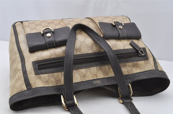 Authentic GUCCI GG Crystal Abbey Shoulder Tote Bag GG PVC Leather Brown 9634I