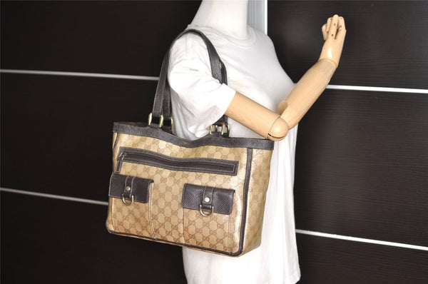 Authentic GUCCI GG Crystal Abbey Shoulder Tote Bag GG PVC Leather Brown 9634I