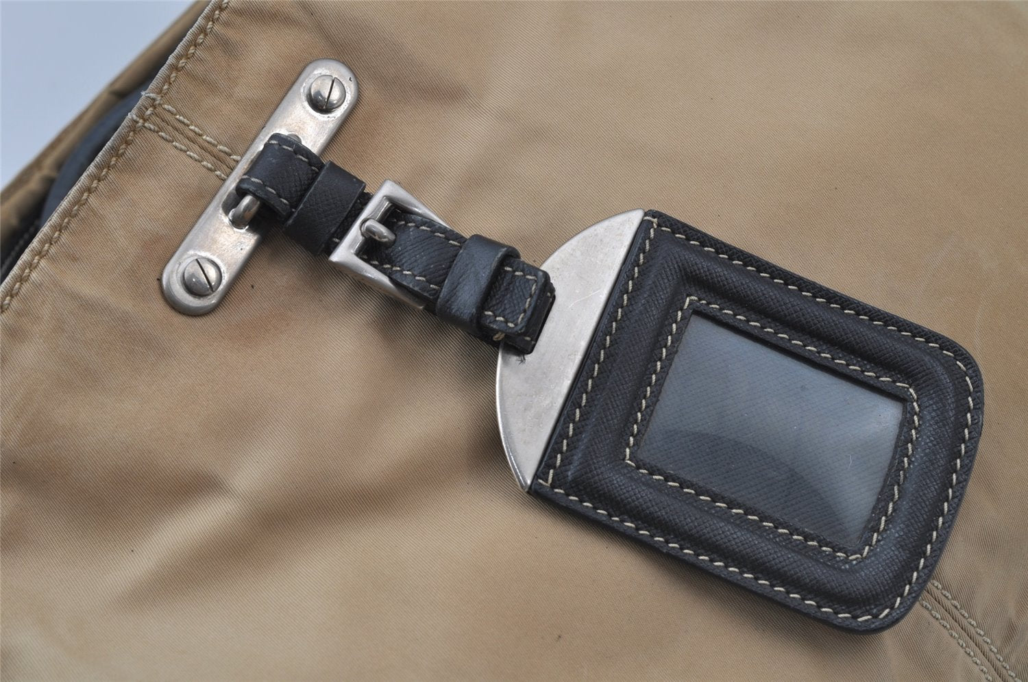 Authentic PRADA Nylon Tessuto Leather Chain Shoulder Hand Bag Beige 9635I