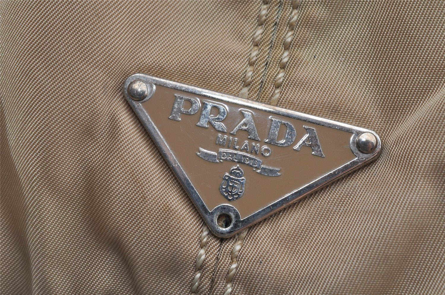 Authentic PRADA Nylon Tessuto Leather Chain Shoulder Hand Bag Beige 9635I