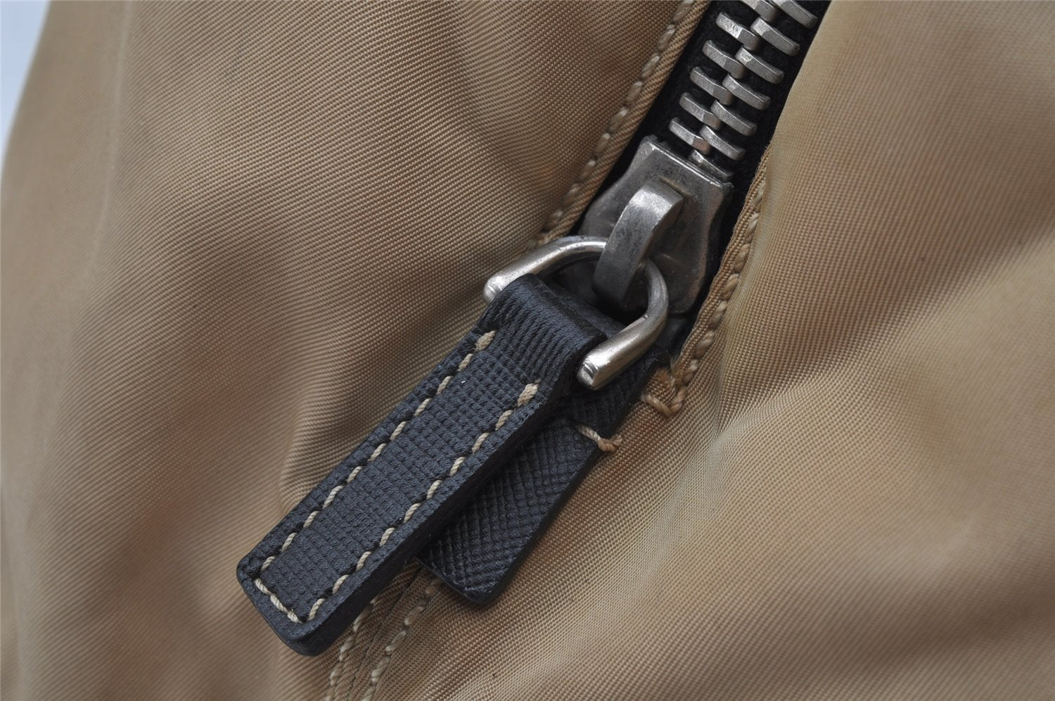 Authentic PRADA Nylon Tessuto Leather Chain Shoulder Hand Bag Beige 9635I