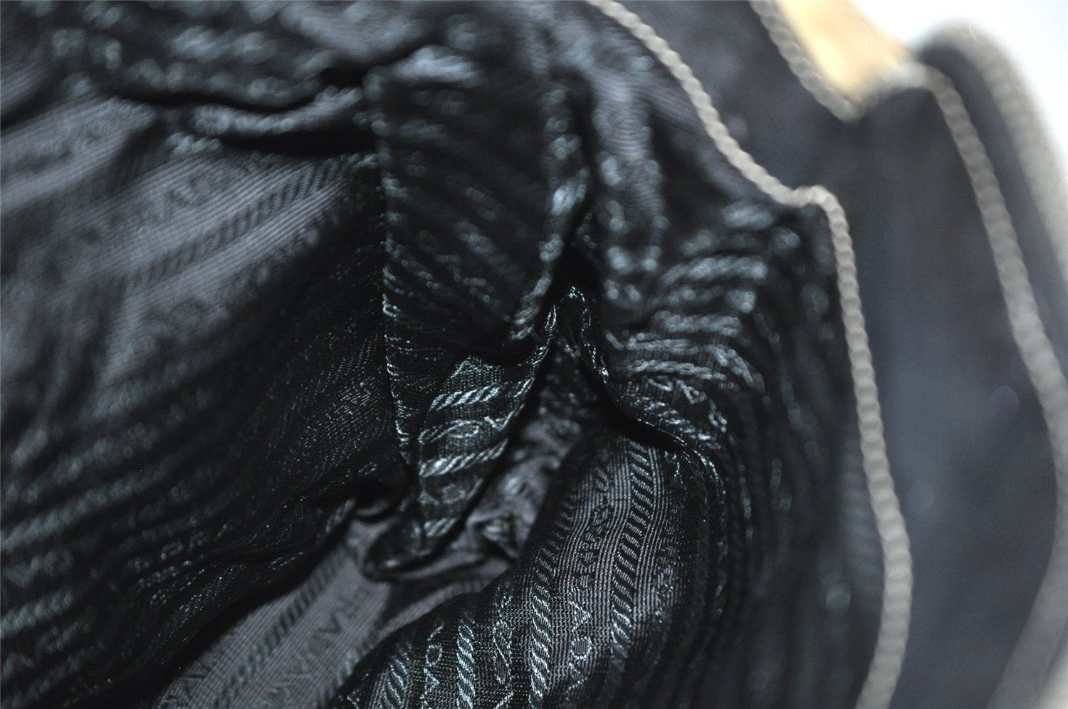 Authentic PRADA Nylon Tessuto Leather Chain Shoulder Hand Bag Beige 9635I