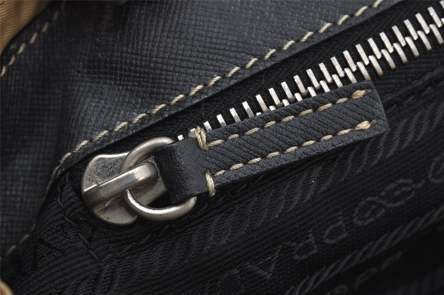 Authentic PRADA Nylon Tessuto Leather Chain Shoulder Hand Bag Beige 9635I