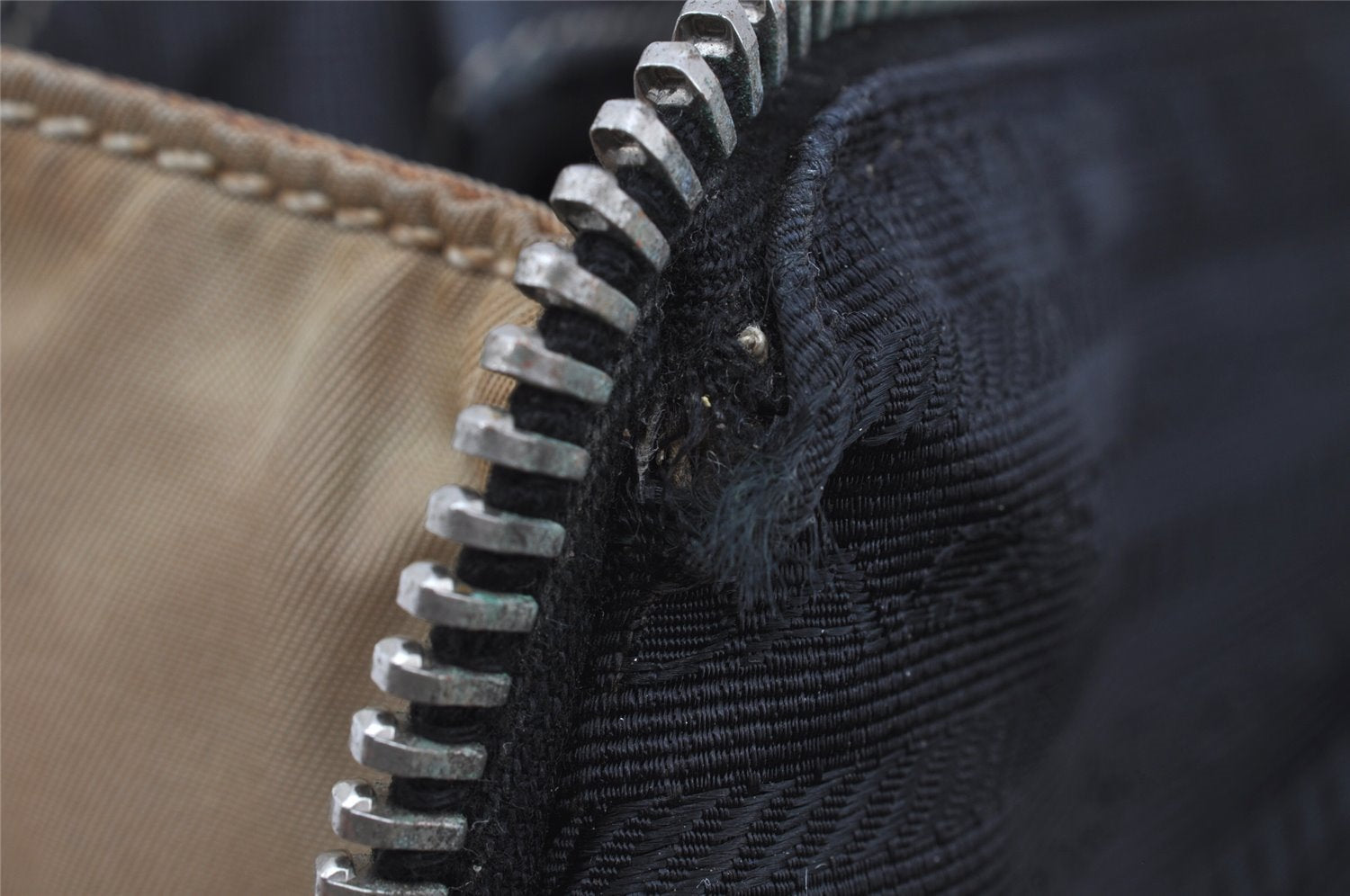 Authentic PRADA Nylon Tessuto Leather Chain Shoulder Hand Bag Beige 9635I