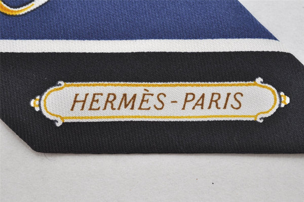 Authentic HERMES Twilly Scarf "LIFT PROFILE" Silk Black Navy 9635J