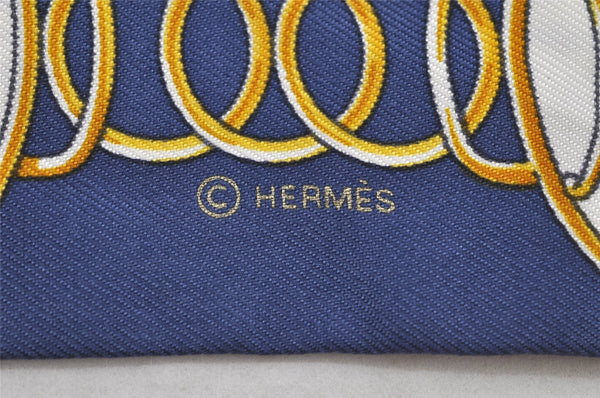 Authentic HERMES Twilly Scarf "LIFT PROFILE" Silk Black Navy 9635J