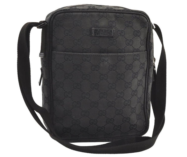 Authentic GUCCI Shoulder Cross Body Bag GG Canvas Leather 122759 Black 9639I