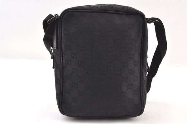 Authentic GUCCI Shoulder Cross Body Bag GG Canvas Leather 122759 Black 9639I