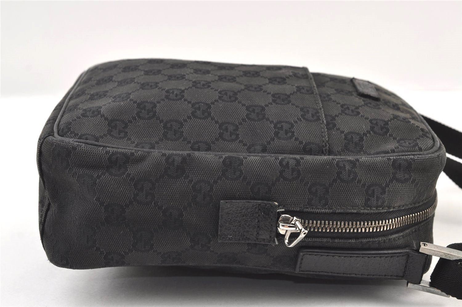 Authentic GUCCI Shoulder Cross Body Bag GG Canvas Leather 122759 Black 9639I