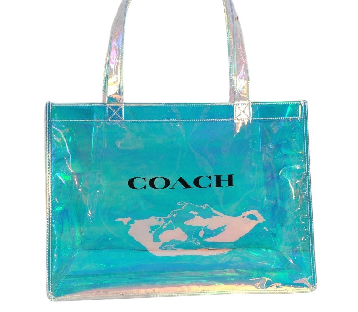 Authentic COACH Novelty Vintage Shoulder Tote Bag Vinyl Aurora Clear 9639J