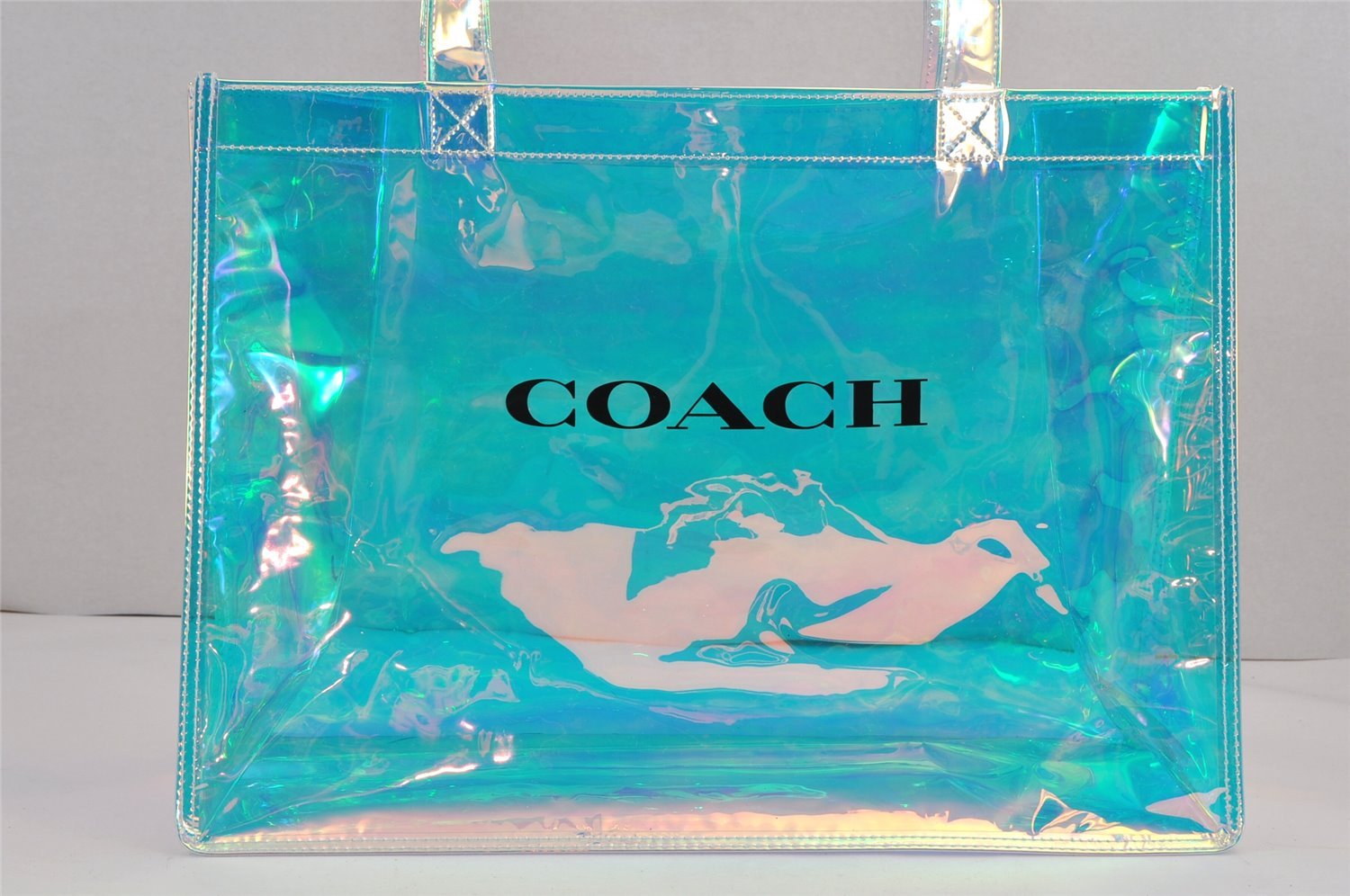 Authentic COACH Novelty Vintage Shoulder Tote Bag Vinyl Aurora Clear 9639J