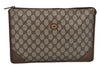 Authentic GUCCI Vintage Clutch Hand Bag GG PVC Leather Brown 9640I