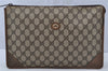Authentic GUCCI Vintage Clutch Hand Bag GG PVC Leather Brown 9640I