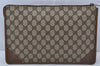 Authentic GUCCI Vintage Clutch Hand Bag GG PVC Leather Brown 9640I