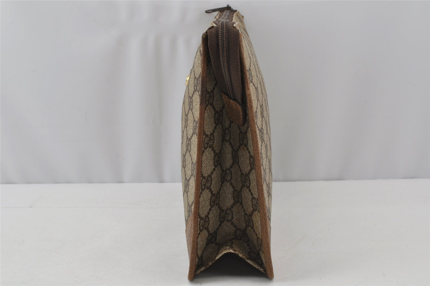 Authentic GUCCI Vintage Clutch Hand Bag GG PVC Leather Brown 9640I