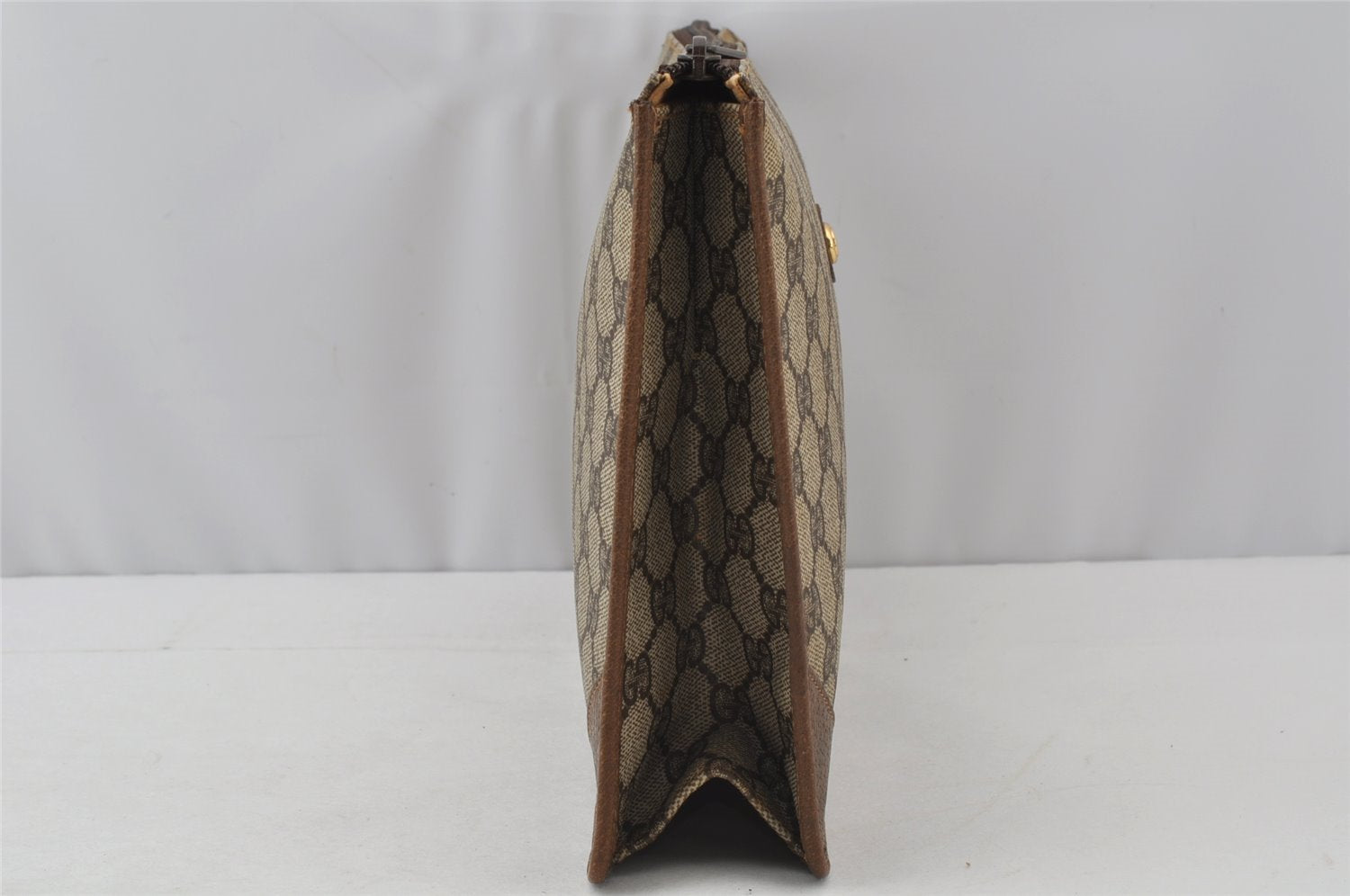 Authentic GUCCI Vintage Clutch Hand Bag GG PVC Leather Brown 9640I