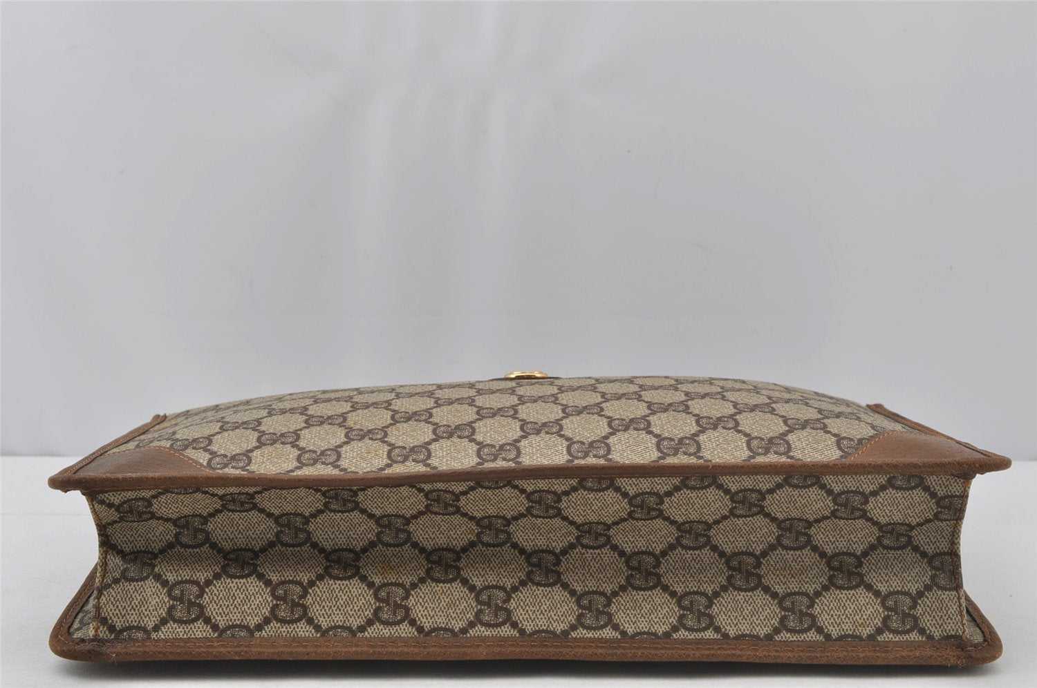 Authentic GUCCI Vintage Clutch Hand Bag GG PVC Leather Brown 9640I