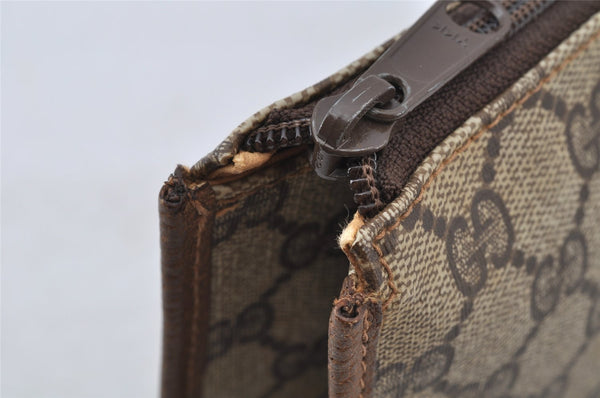 Authentic GUCCI Vintage Clutch Hand Bag GG PVC Leather Brown 9640I