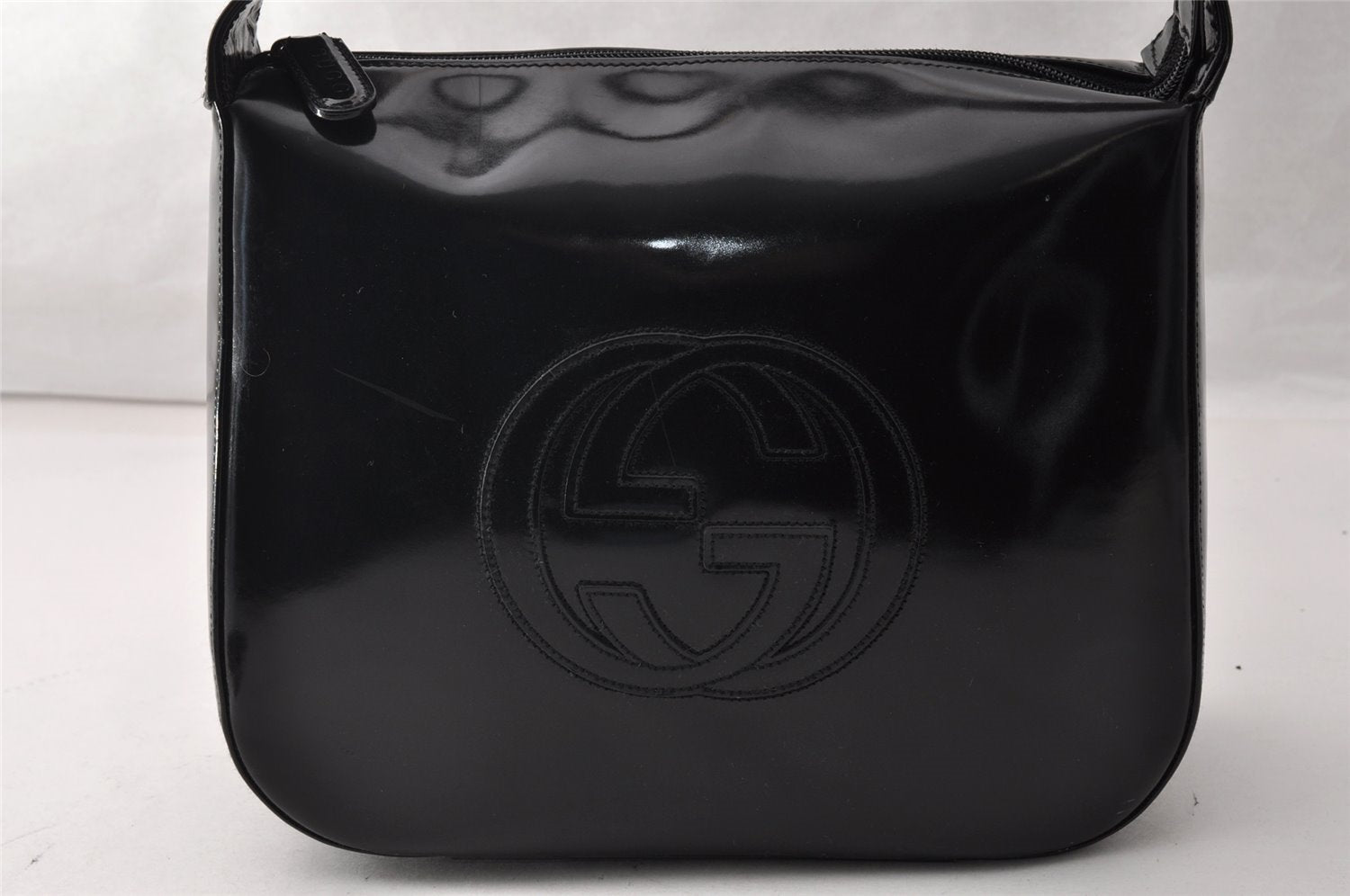 Authentic GUCCI Vintage Shoulder Hand Bag Purse Enamel Black Junk 9641I