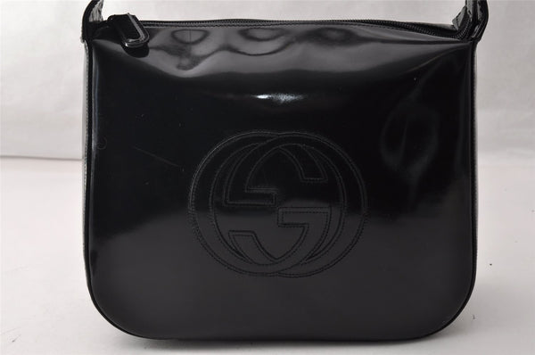 Authentic GUCCI Vintage Shoulder Hand Bag Purse Enamel Black Junk 9641I
