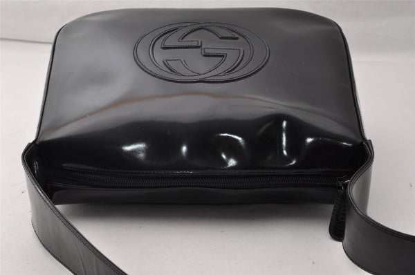 Authentic GUCCI Vintage Shoulder Hand Bag Purse Enamel Black Junk 9641I