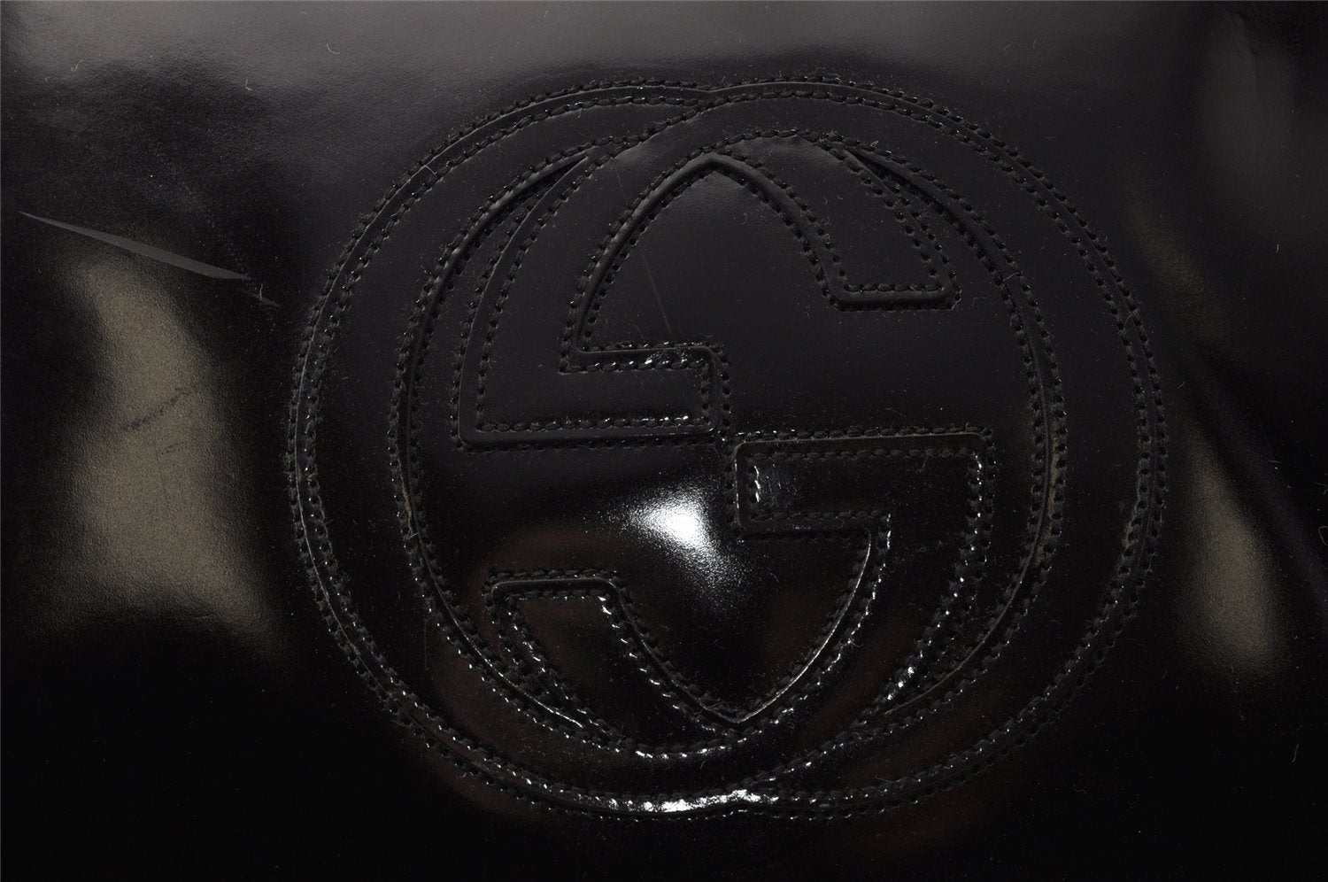 Authentic GUCCI Vintage Shoulder Hand Bag Purse Enamel Black Junk 9641I