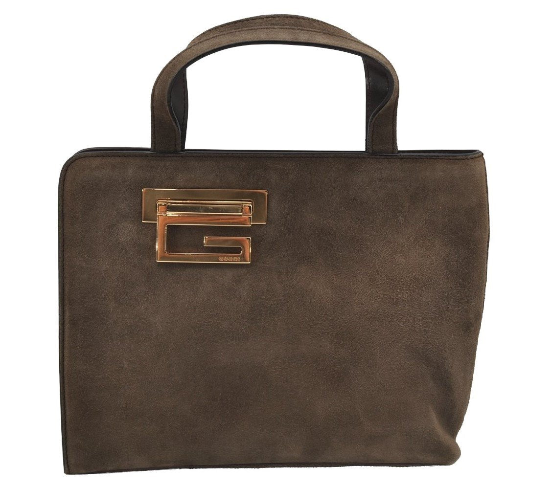 Authentic GUCCI Vintage Hand Bag Purse Suede Leather Brown 9642I