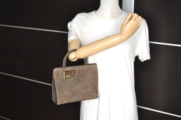Authentic GUCCI Vintage Hand Bag Purse Suede Leather Brown 9642I