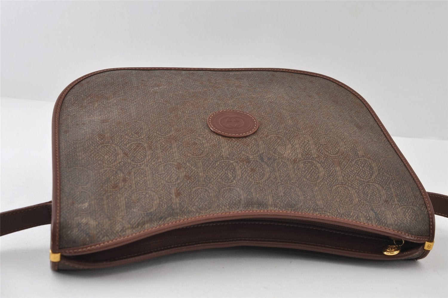 Authentic GUCCI Vintage Shoulder Cross Body Bag Canvas Leather Brown 9643I