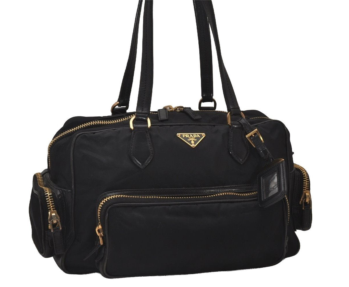 Authentic PRADA Nylon Tessuto Leather Shoulder Hand Bag Purse Black 9644I